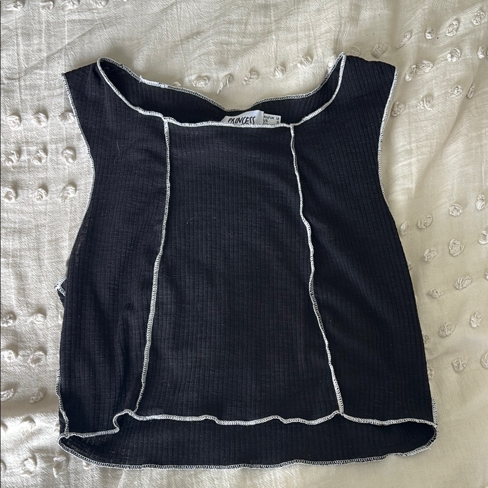 Princess Polly Black Ribbed Crop Tank Top